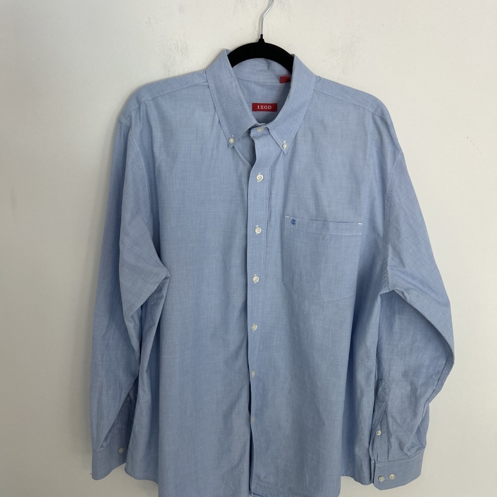 IZOD Men's‎ Light Blue Button Down Shirt Long Sleeve 100% Cotton Size Large